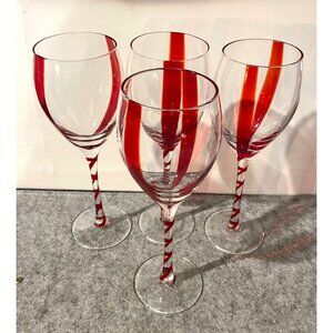 Beautiful Pier 1 Imports 9"  Red Swirl Discontinued Wine Glasses  # 2331